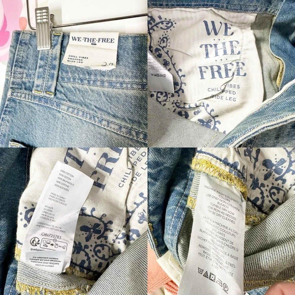 NEW Free People We The Free Chill Vibes Dropped Wide Leg Low Tide Denim Jeans 28
